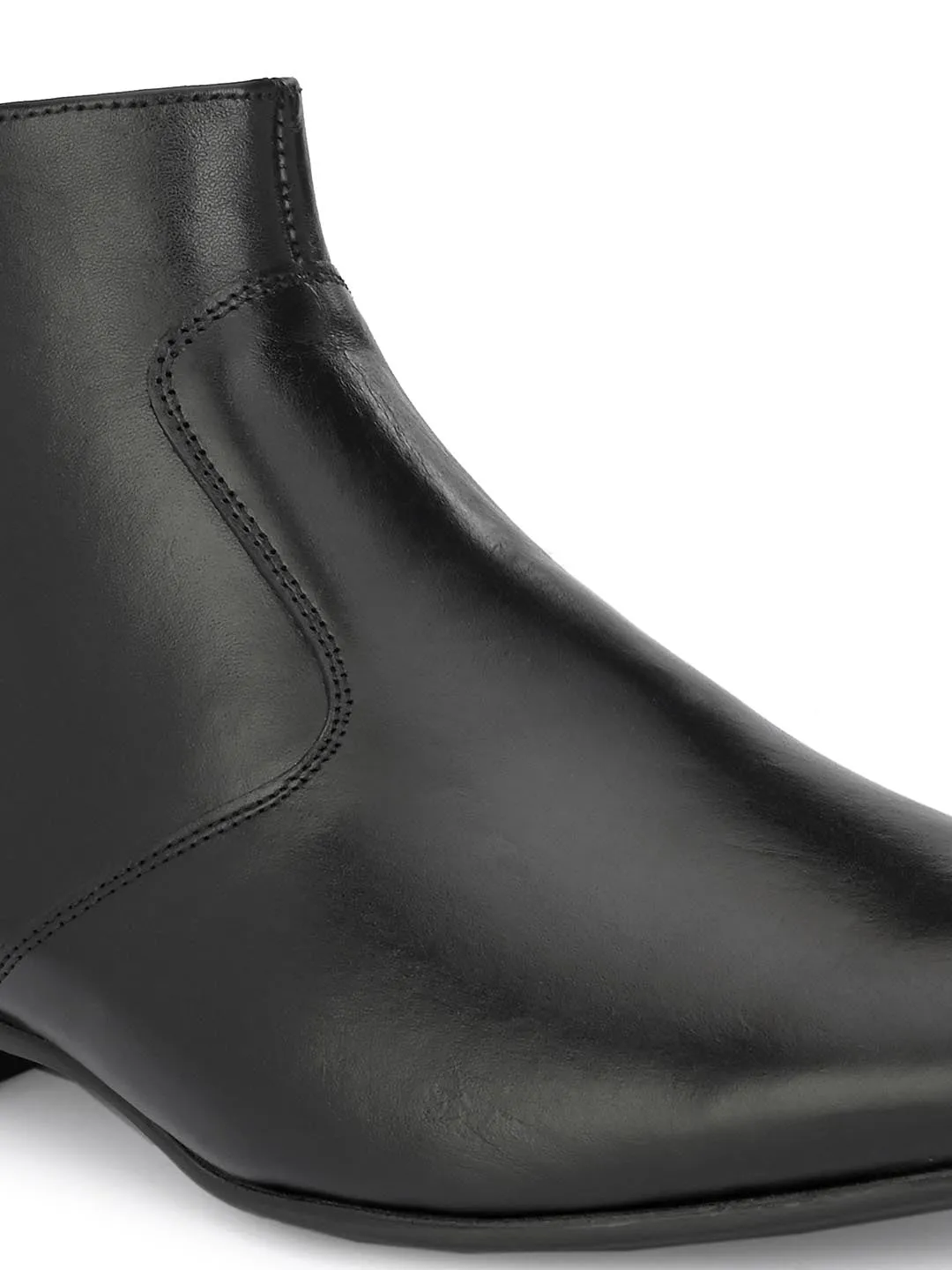 Hitz Men's Black Leather Ankle Boot Shoes with Zip Closure