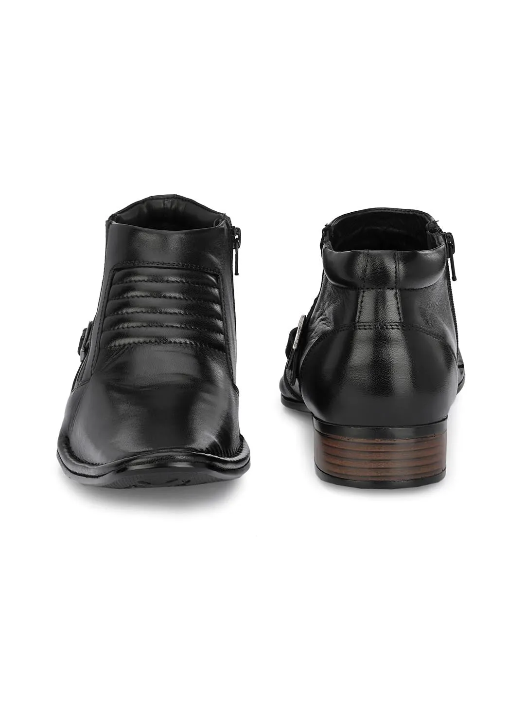 Hitz Men's Black Leather Ankle Boot Shoes with Zip Closure