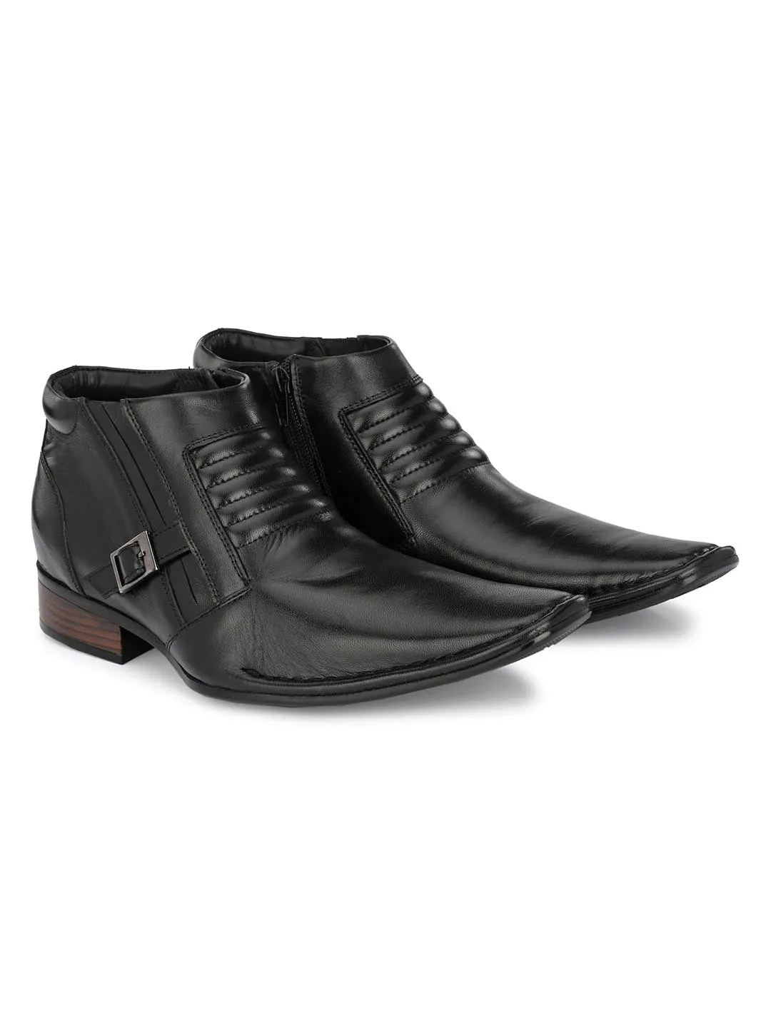 Hitz Men's Black Leather Ankle Boot Shoes with Zip Closure