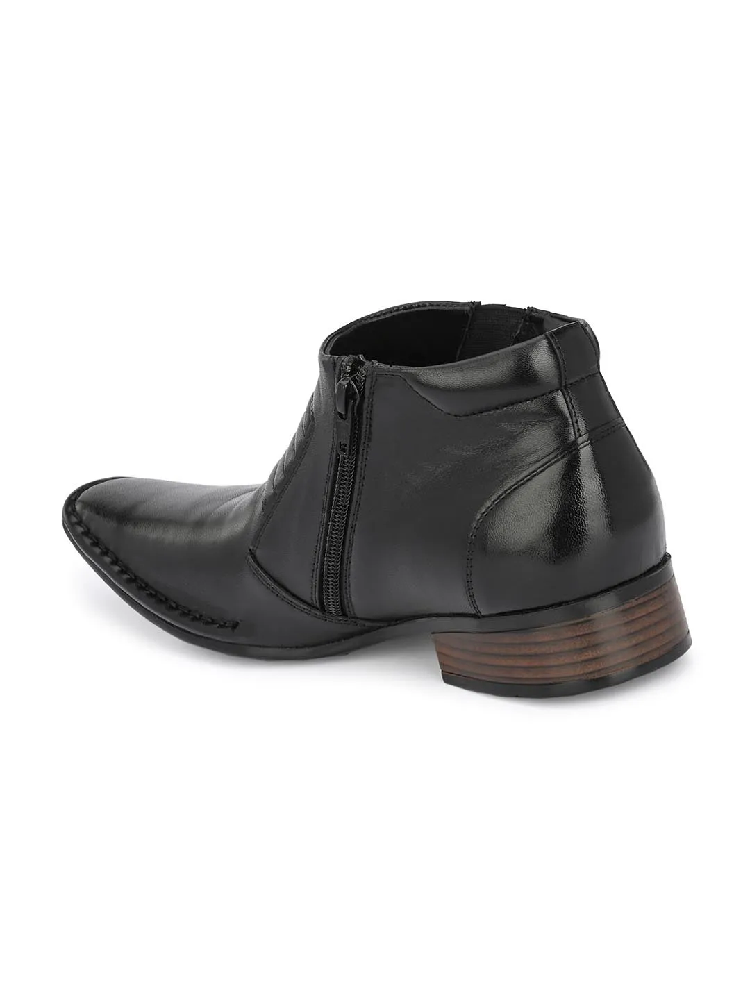 Hitz Men's Black Leather Ankle Boot Shoes with Zip Closure