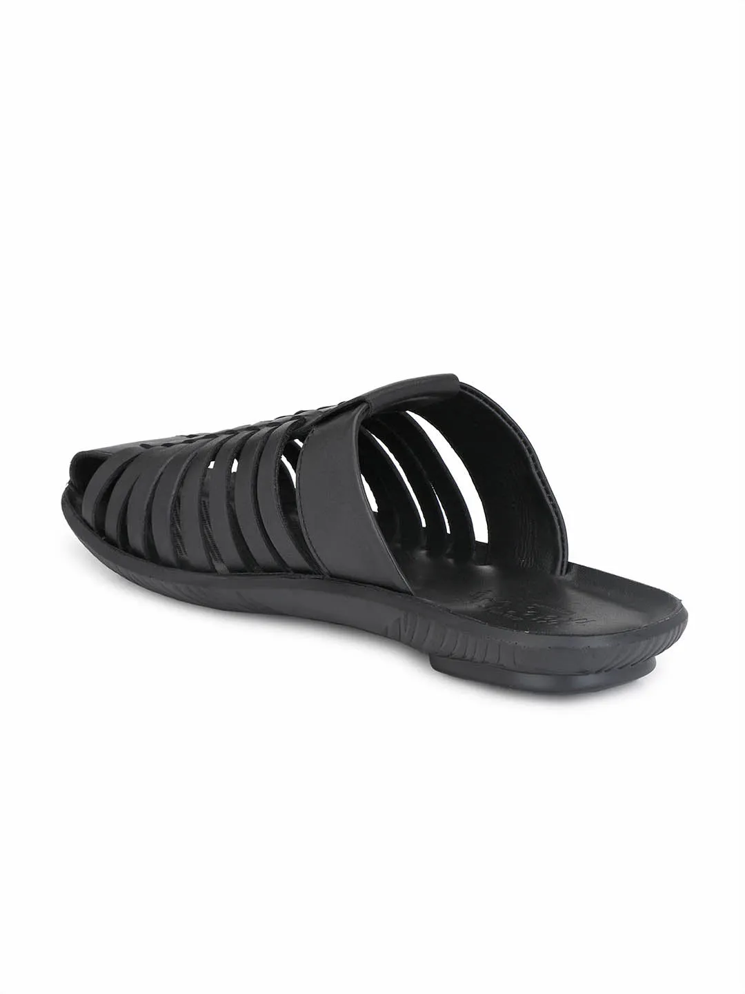 Hitz Men's Black Leather Indoor Outdoor Comfort Slippers