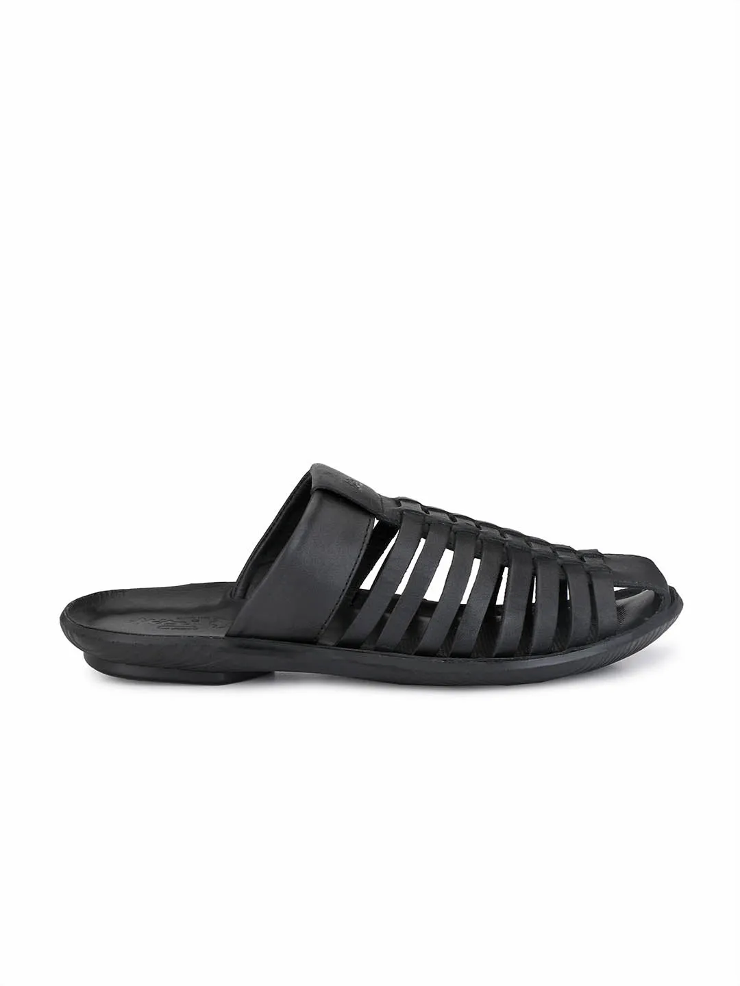 Hitz Men's Black Leather Indoor Outdoor Comfort Slippers