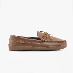 Hush Puppies ACE Mens Leather Moccasin Slippers Tan