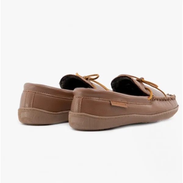 Hush Puppies ACE Mens Leather Moccasin Slippers Tan