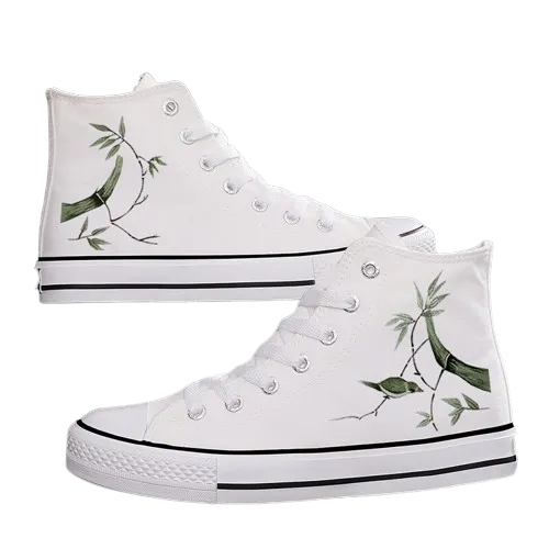 Ink Bamboo High-Top Canvas Sneakers - Couples' Ethnic Leisure Shoes