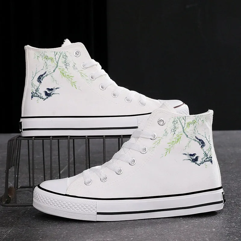 Ink Bamboo High-Top Canvas Sneakers - Couples' Ethnic Leisure Shoes
