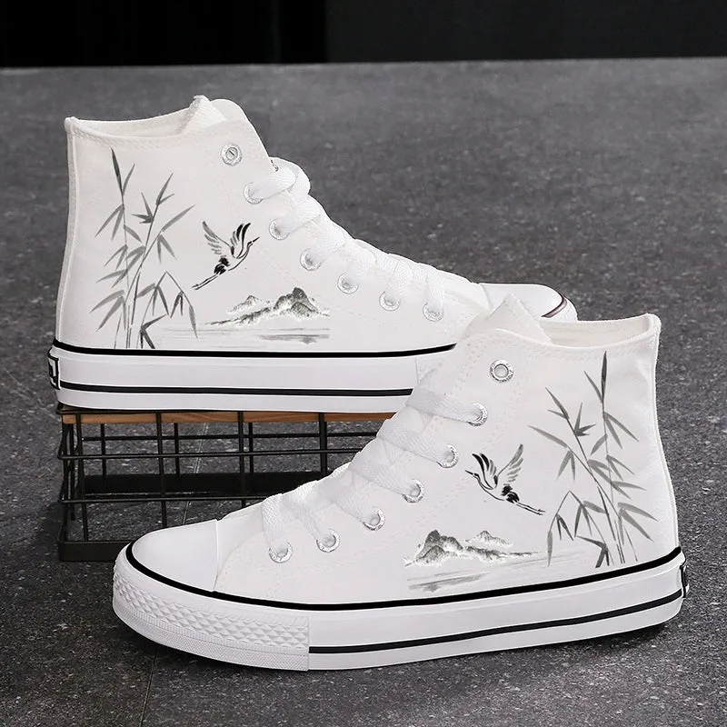 Ink Bamboo High-Top Canvas Sneakers - Couples' Ethnic Leisure Shoes