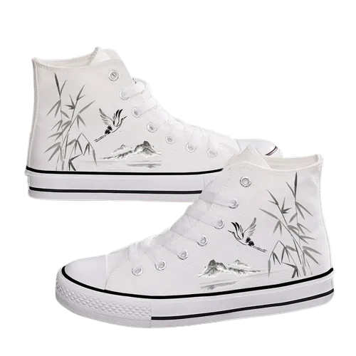 Ink Bamboo High-Top Canvas Sneakers - Couples' Ethnic Leisure Shoes