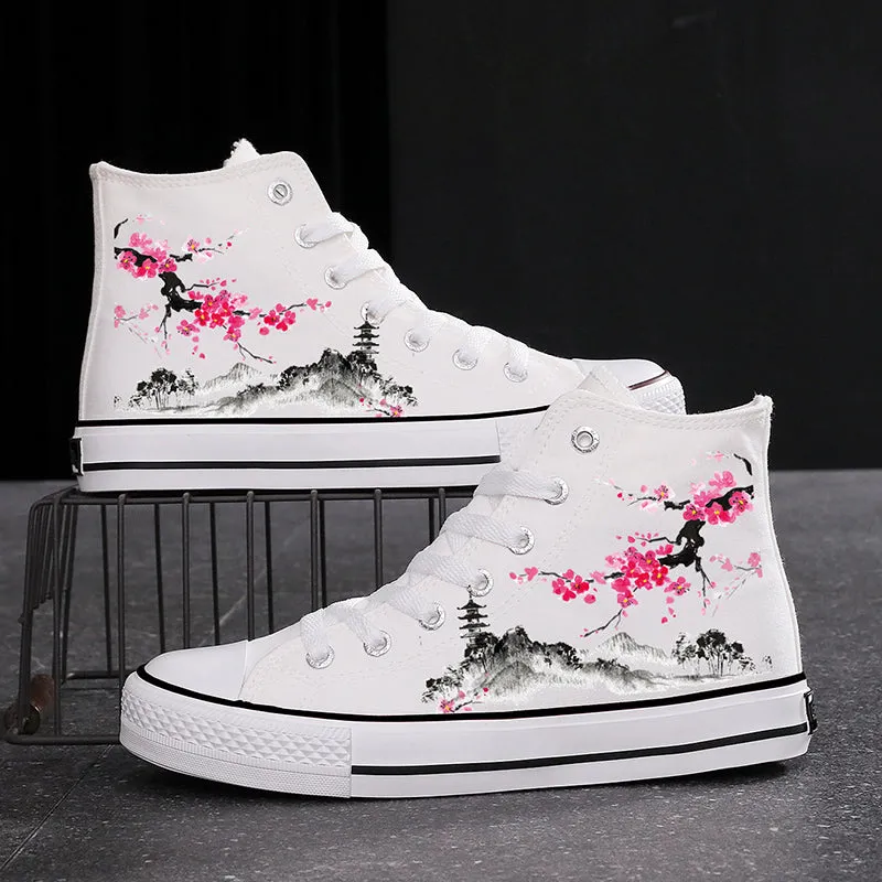 Ink Bamboo High-Top Canvas Sneakers - Couples' Ethnic Leisure Shoes