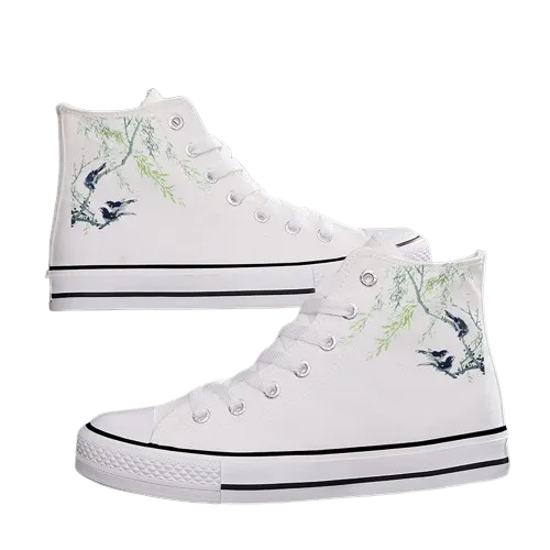 Ink Bamboo High-Top Canvas Sneakers - Couples' Ethnic Leisure Shoes