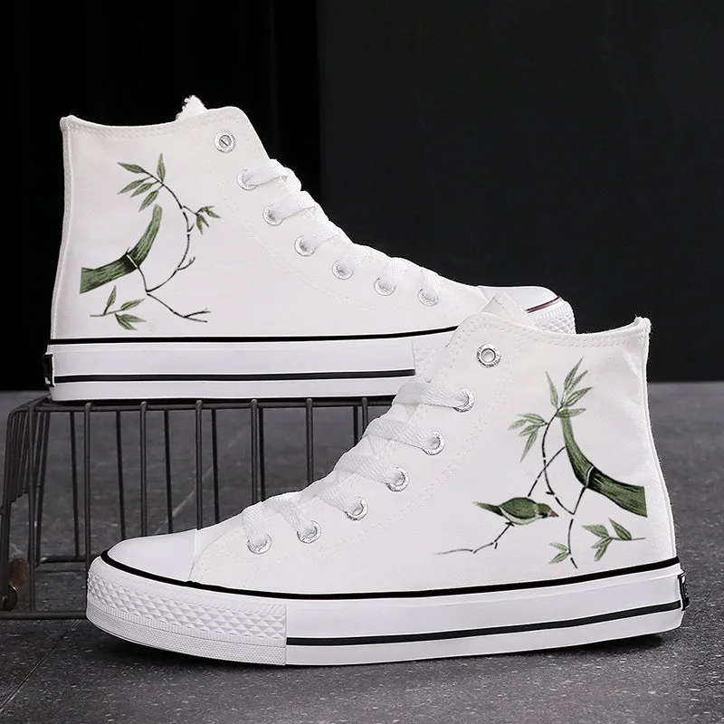 Ink Bamboo High-Top Canvas Sneakers - Couples' Ethnic Leisure Shoes