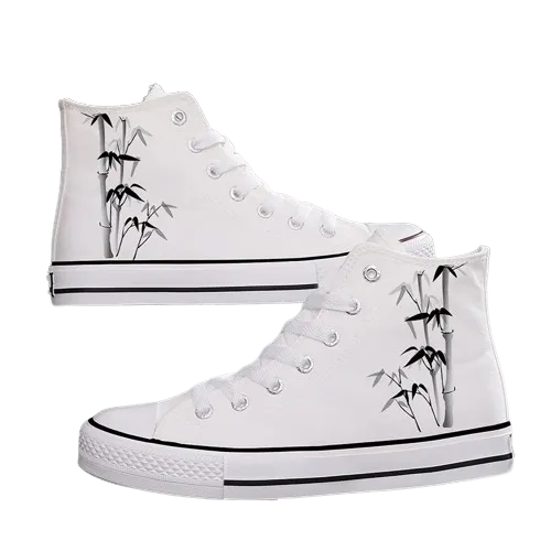 Ink Bamboo High-Top Canvas Sneakers - Couples' Ethnic Leisure Shoes