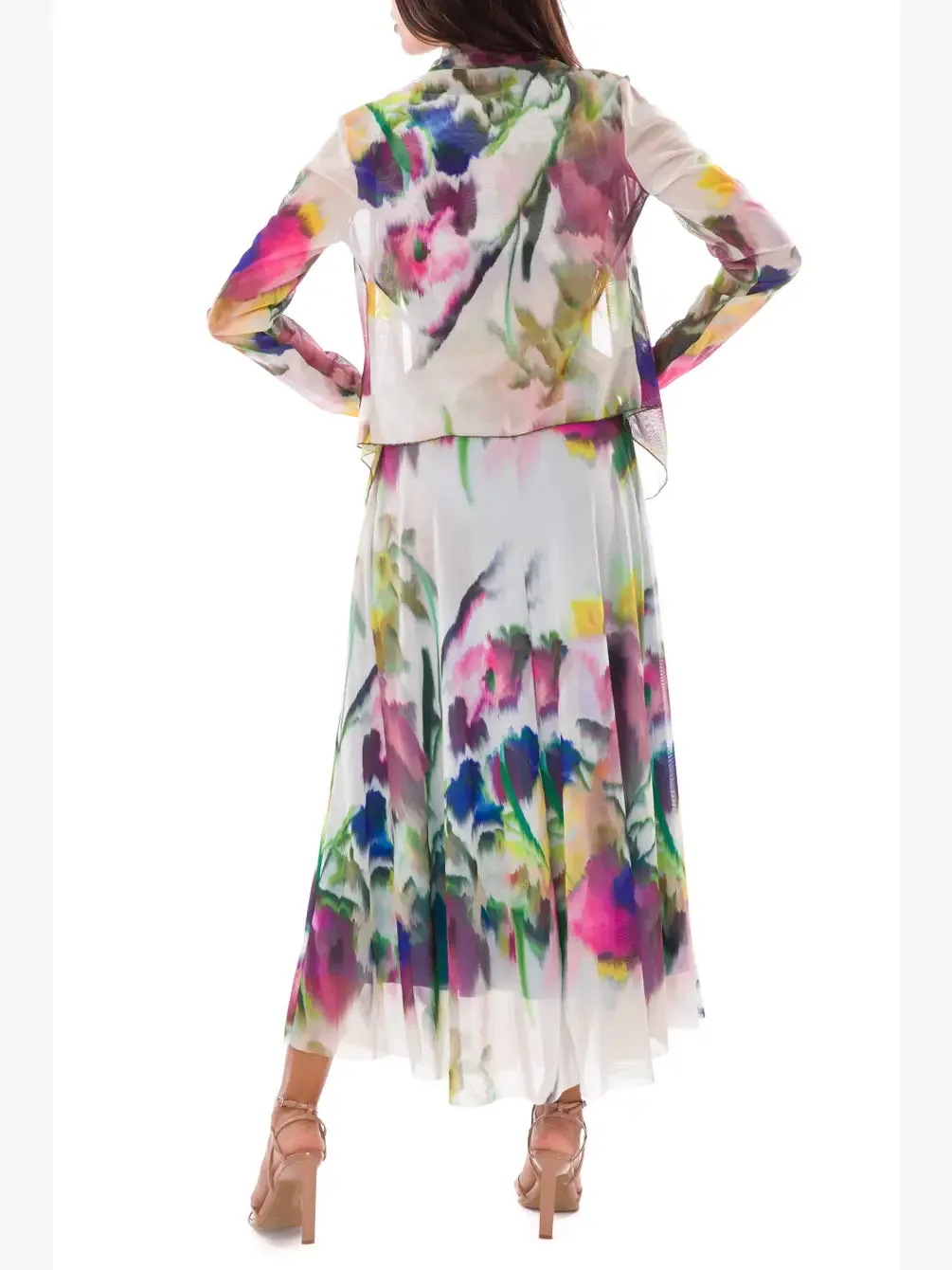 IRIS V-Neckline Calf Length Fit N Flare Mesh Dress