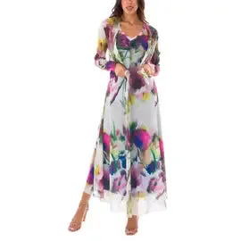 IRIS V-Neckline Calf Length Fit N Flare Mesh Dress