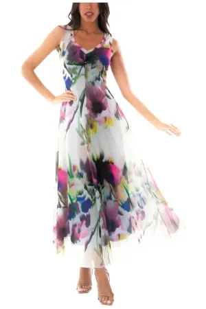 IRIS V-Neckline Calf Length Fit N Flare Mesh Dress