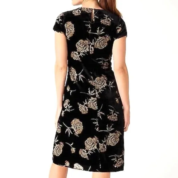 J. Jilll Black Velvet Floral Smocked V-Neck Dress NEW Pure Jill