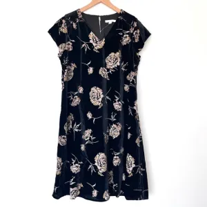 J. Jilll Black Velvet Floral Smocked V-Neck Dress NEW Pure Jill