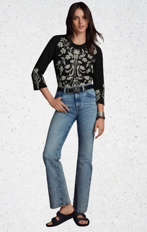 Johnny Was - 3/4 Sleeve Crew-Neck Tee - Black - Talithia