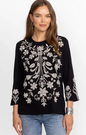 Johnny Was - 3/4 Sleeve Crew-Neck Tee - Black - Talithia