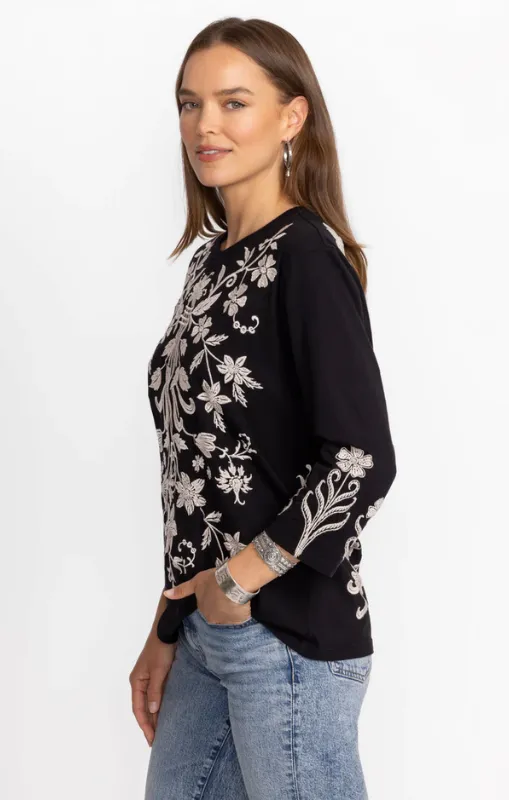 Johnny Was - 3/4 Sleeve Crew-Neck Tee - Black - Talithia