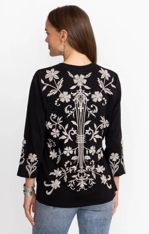 Johnny Was - 3/4 Sleeve Crew-Neck Tee - Black - Talithia