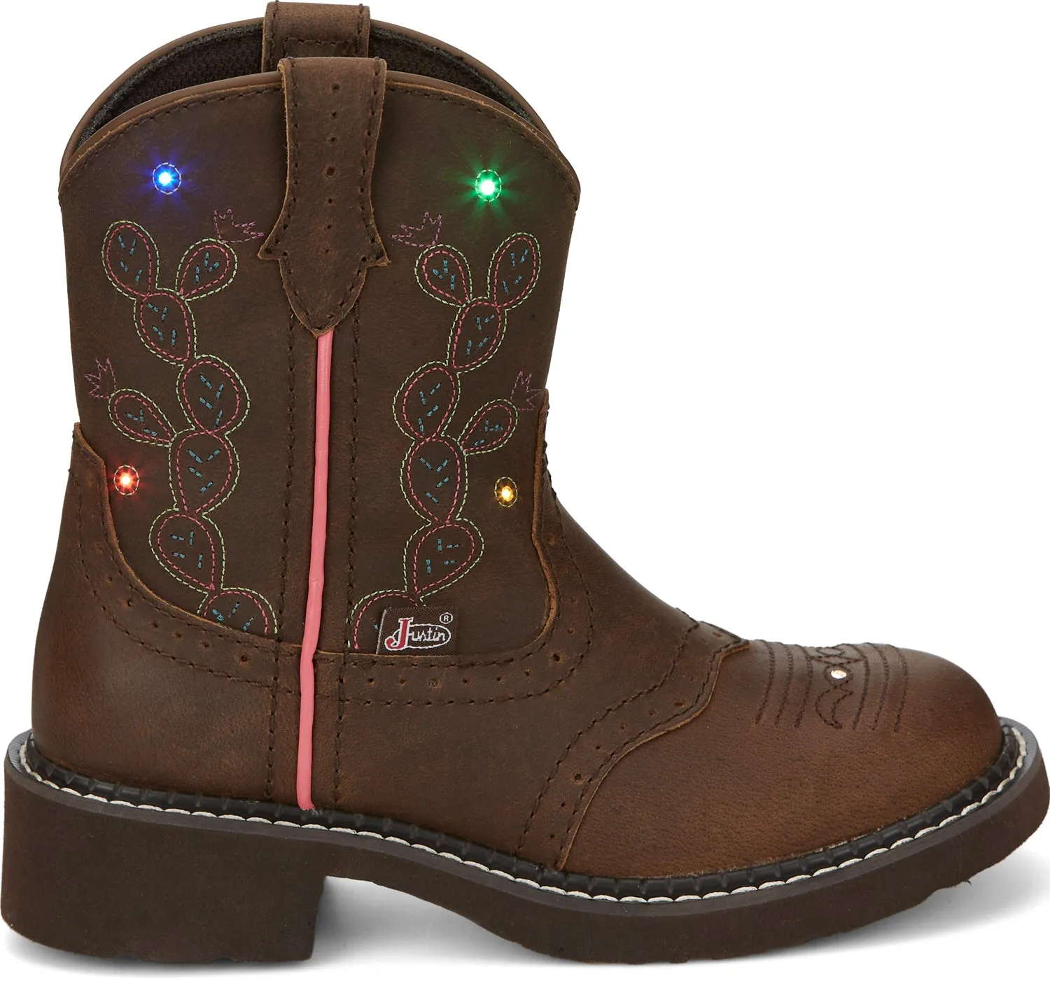Justin Gypsy Round Brown Glitzi Kids Leather Cowboy Boots