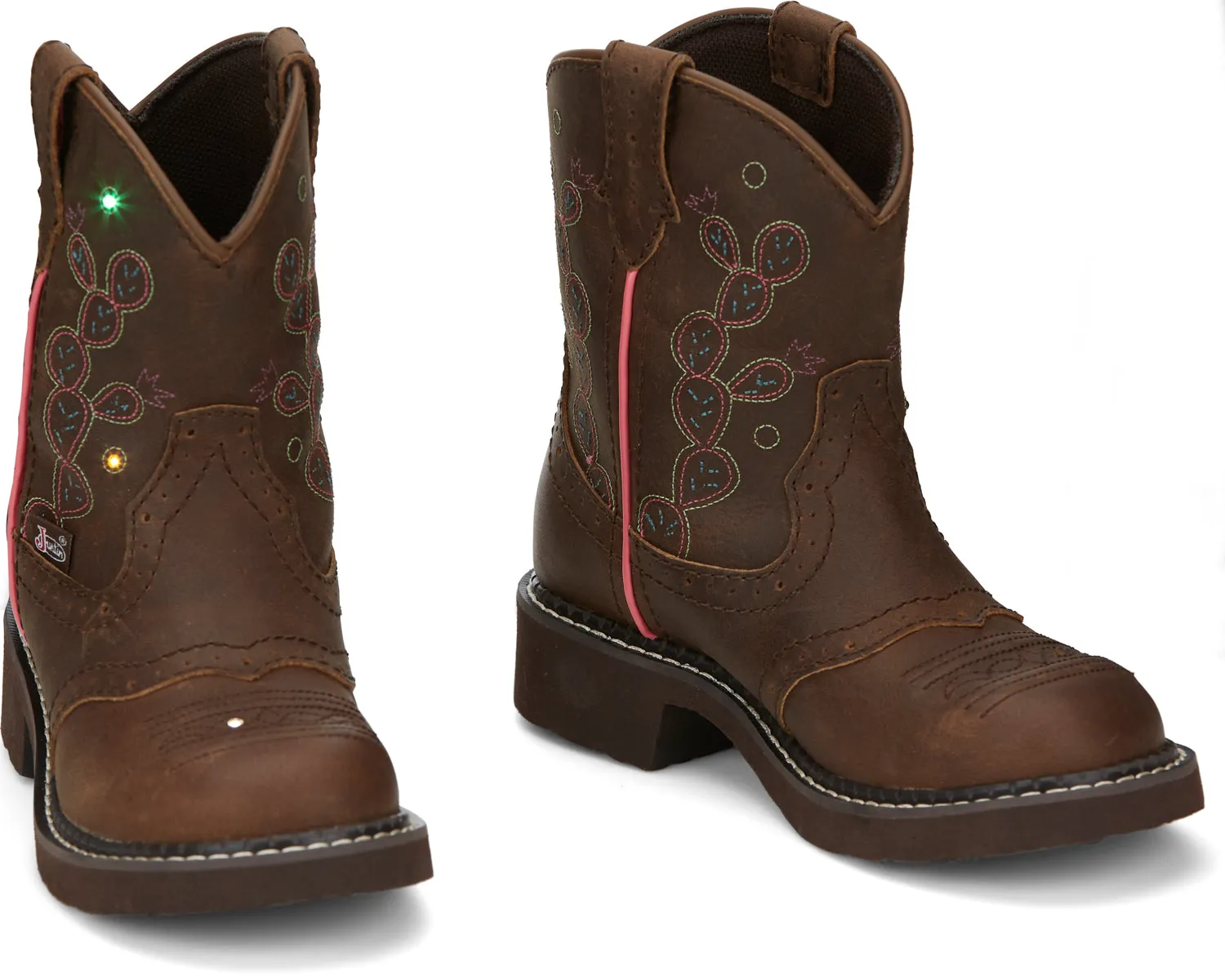 Justin Gypsy Round Brown Glitzi Kids Leather Cowboy Boots