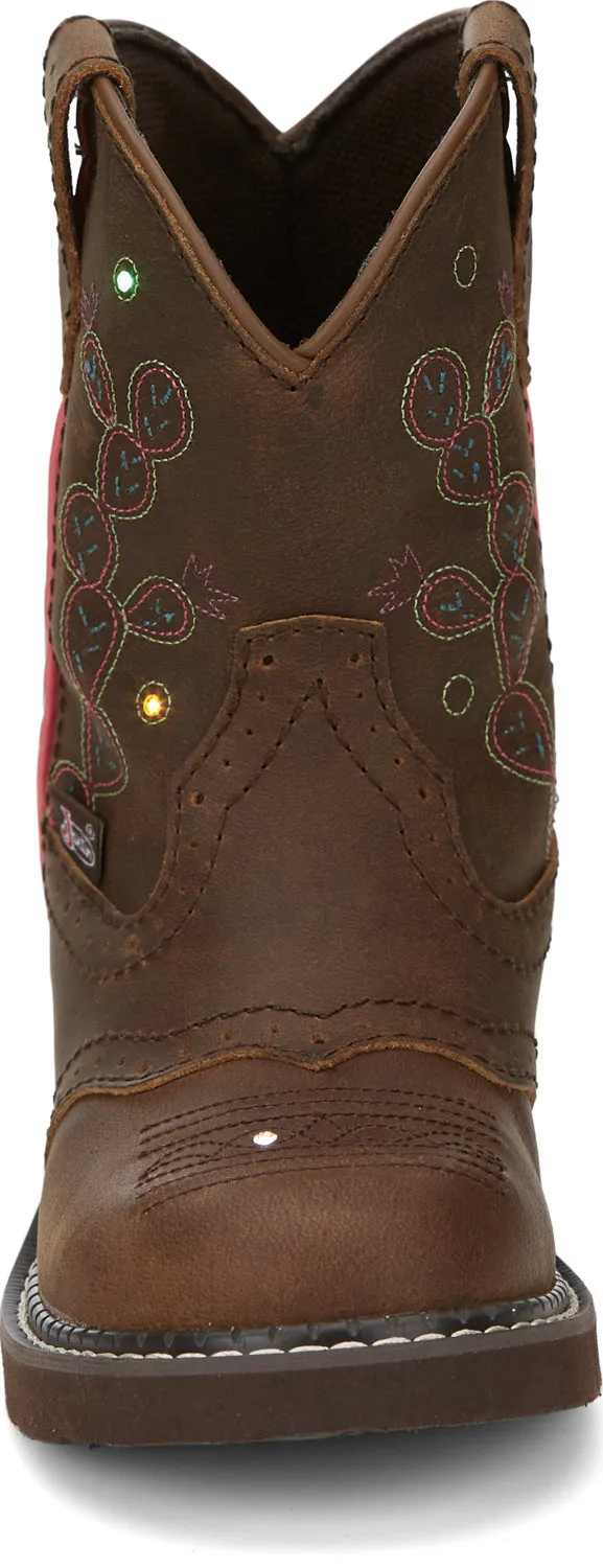 Justin Gypsy Round Brown Glitzi Kids Leather Cowboy Boots