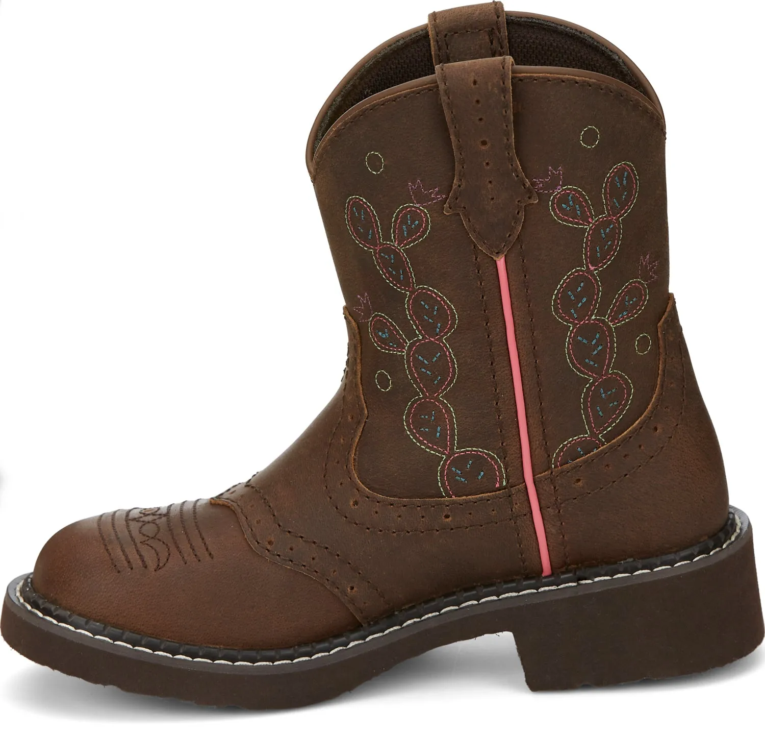 Justin Gypsy Round Brown Glitzi Kids Leather Cowboy Boots