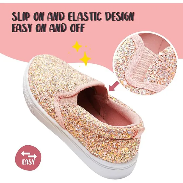 K KomForme Kids Orange Glitter Casual Canvas Shoes Size 9 Toddler Girl