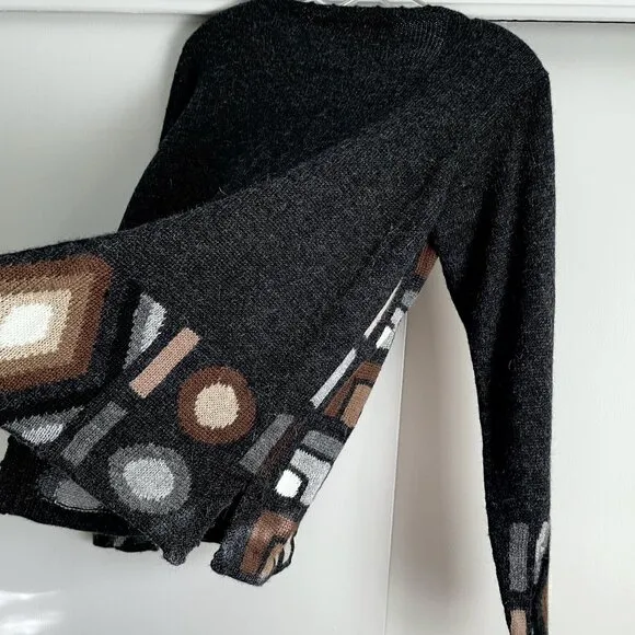La Vicunita Peruvian Baby Alpaca Cardigan Sweater Size M Gray Multi Aztec Geo