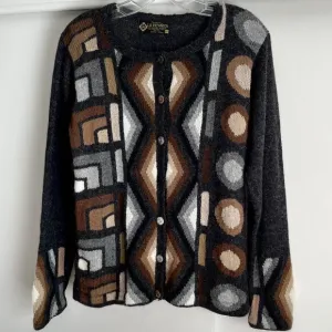 La Vicunita Peruvian Baby Alpaca Cardigan Sweater Size M Gray Multi Aztec Geo