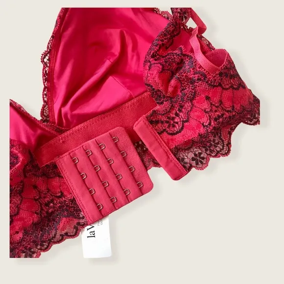 La Vie En Rose Flirty Pink Black Date Lace Scallop Bralet 2 Piece Lingerie Set