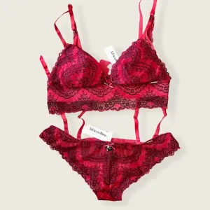 La Vie En Rose Flirty Pink Black Date Lace Scallop Bralet 2 Piece Lingerie Set