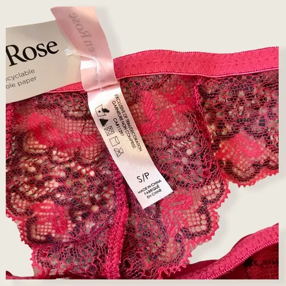 La Vie En Rose Flirty Pink Black Date Lace Scallop Bralet 2 Piece Lingerie Set
