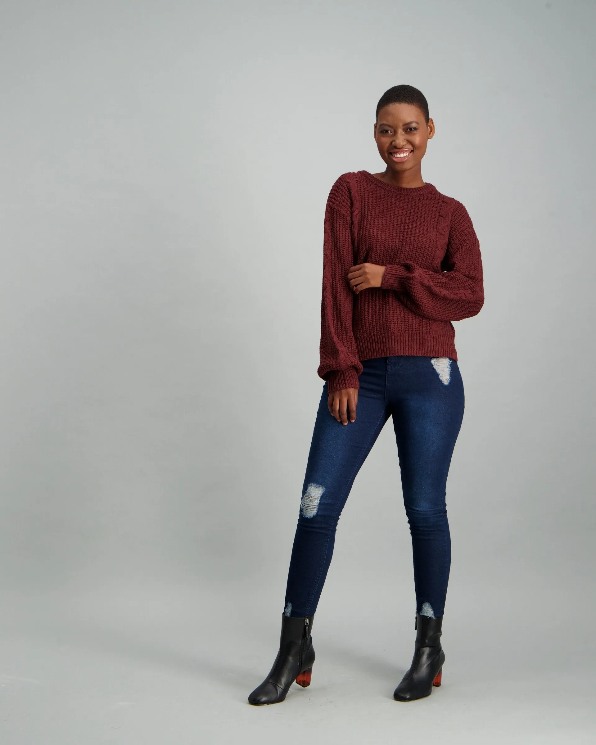 Ladies Balloon Sleeve Pullover - Burgundy