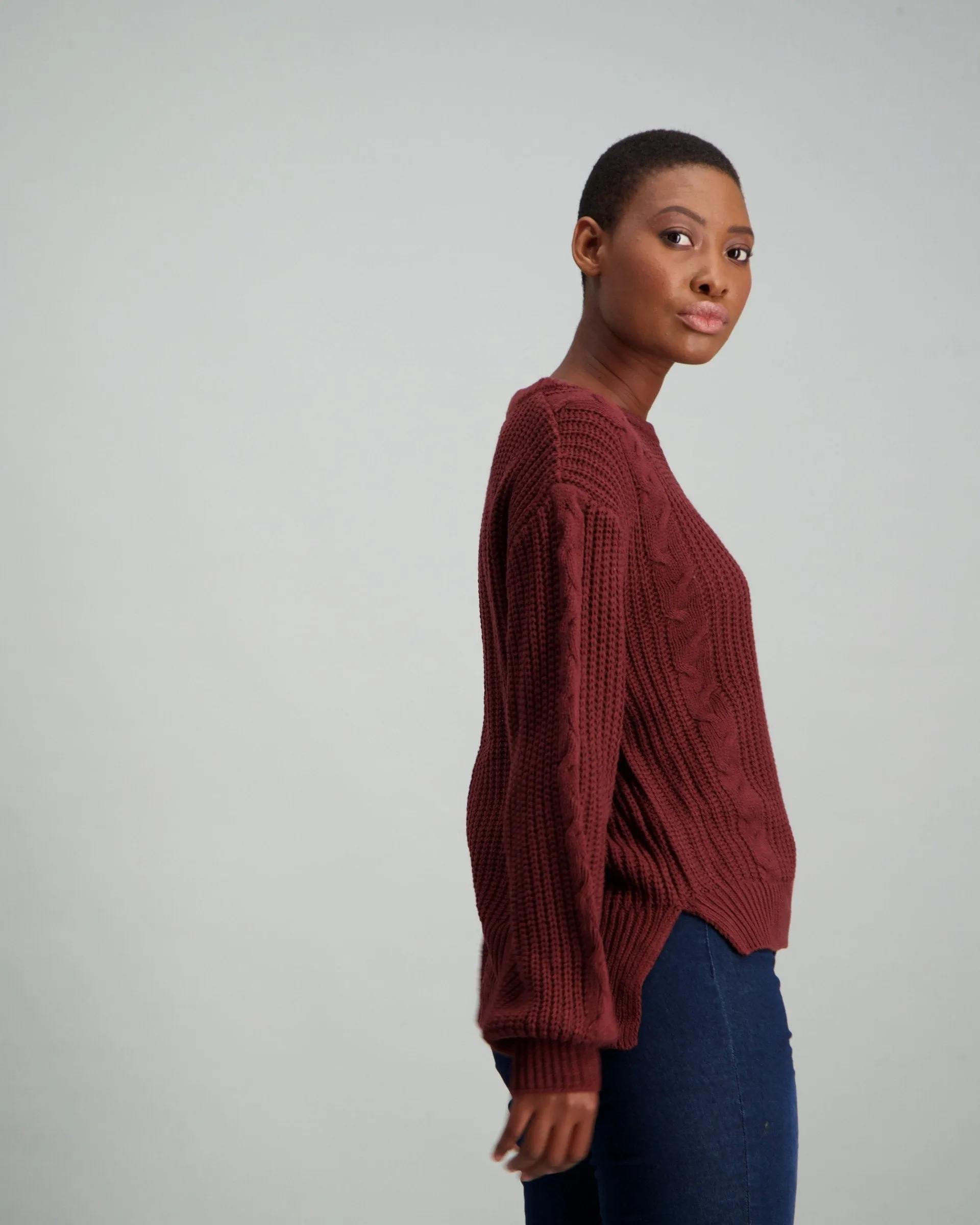 Ladies Balloon Sleeve Pullover - Burgundy