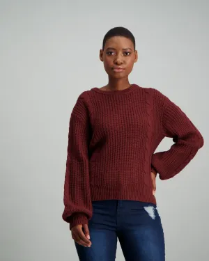 Ladies Balloon Sleeve Pullover - Burgundy
