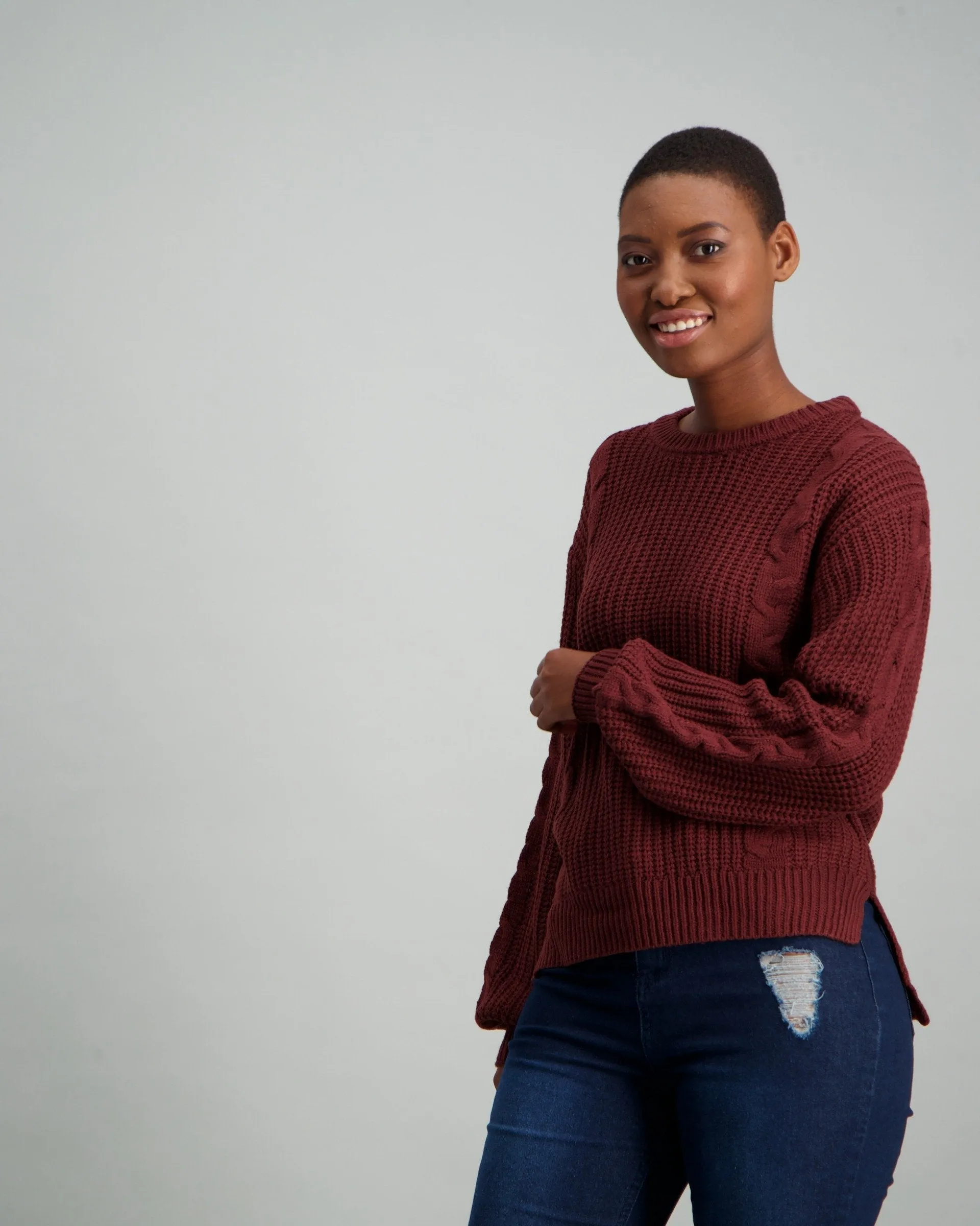 Ladies Balloon Sleeve Pullover - Burgundy