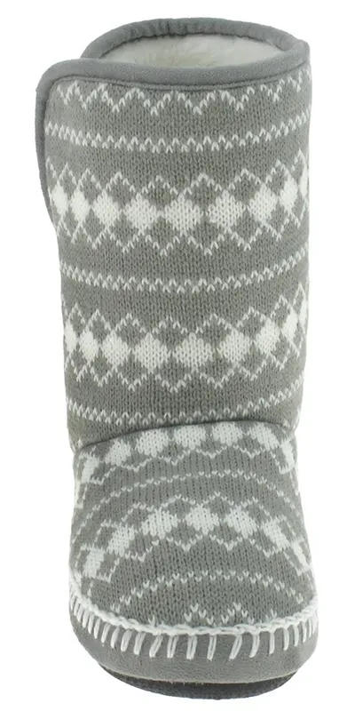 Ladies Grey Diamond Knit Slipper Boot