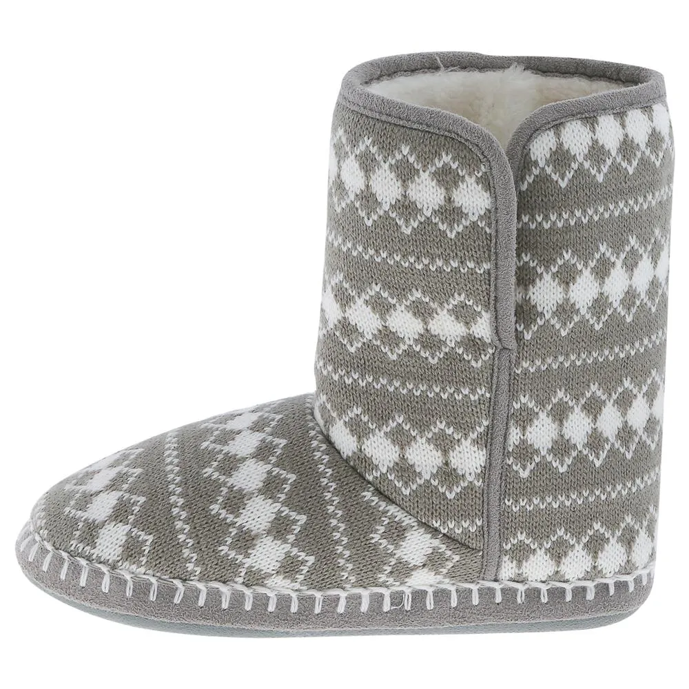 Ladies Grey Diamond Knit Slipper Boot