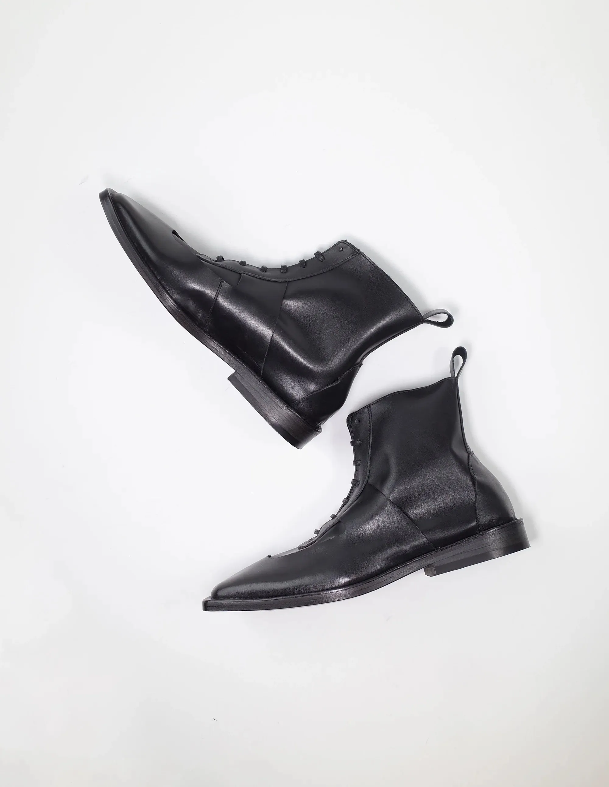 Leather Square-Toe Lace-Up Boot