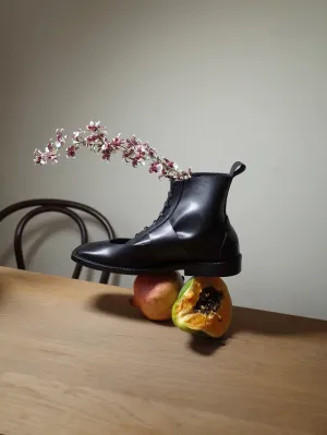 Leather Square-Toe Lace-Up Boot