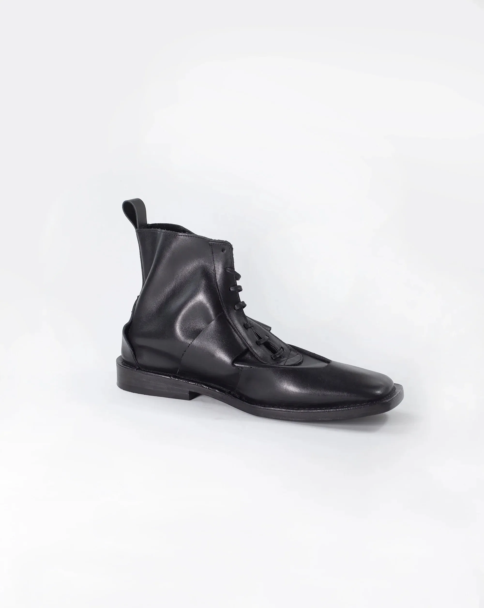 Leather Square-Toe Lace-Up Boot