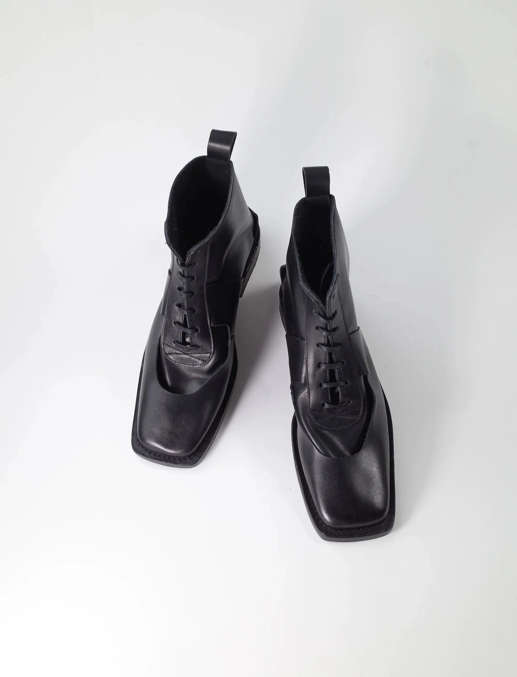 Leather Square-Toe Lace-Up Boot