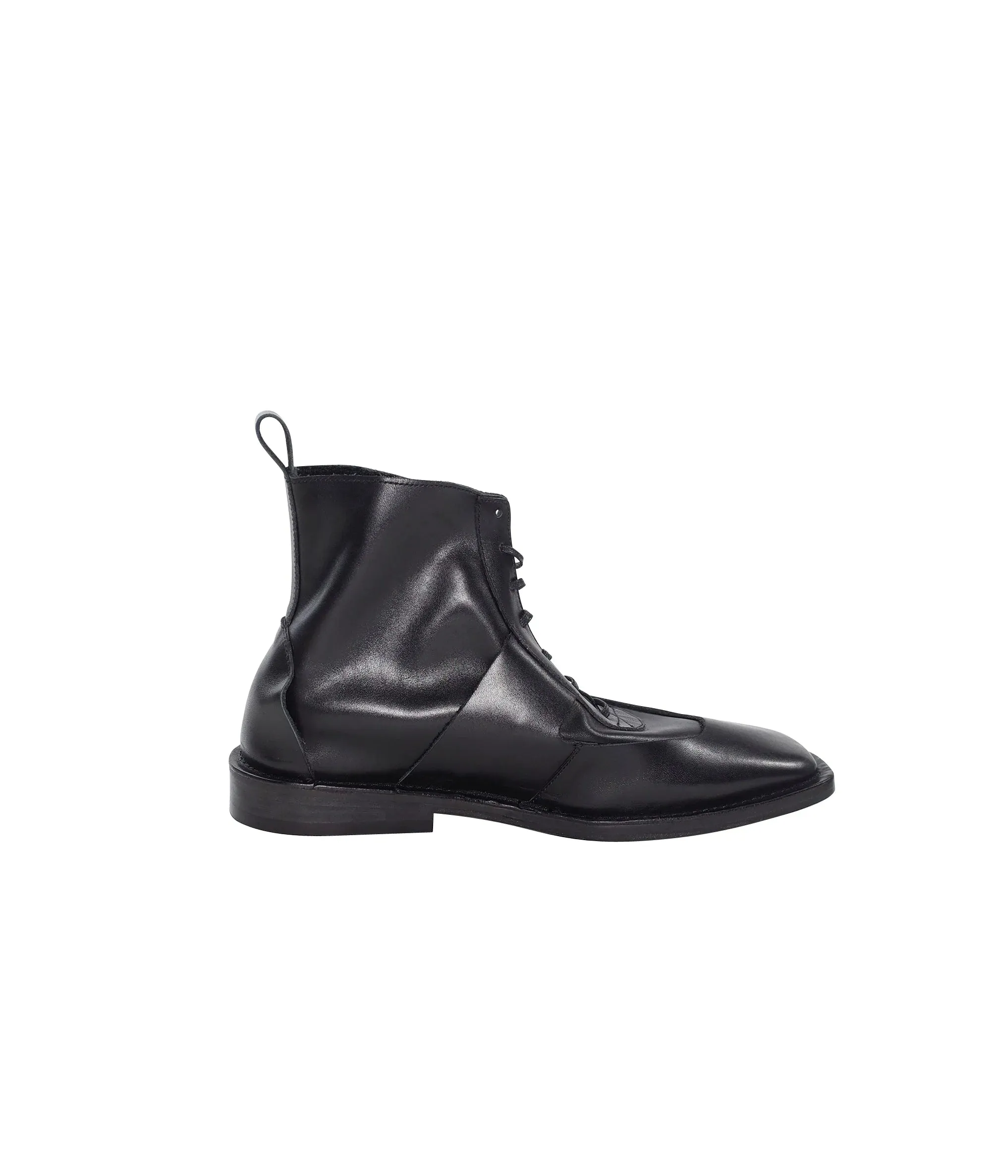 Leather Square-Toe Lace-Up Boot