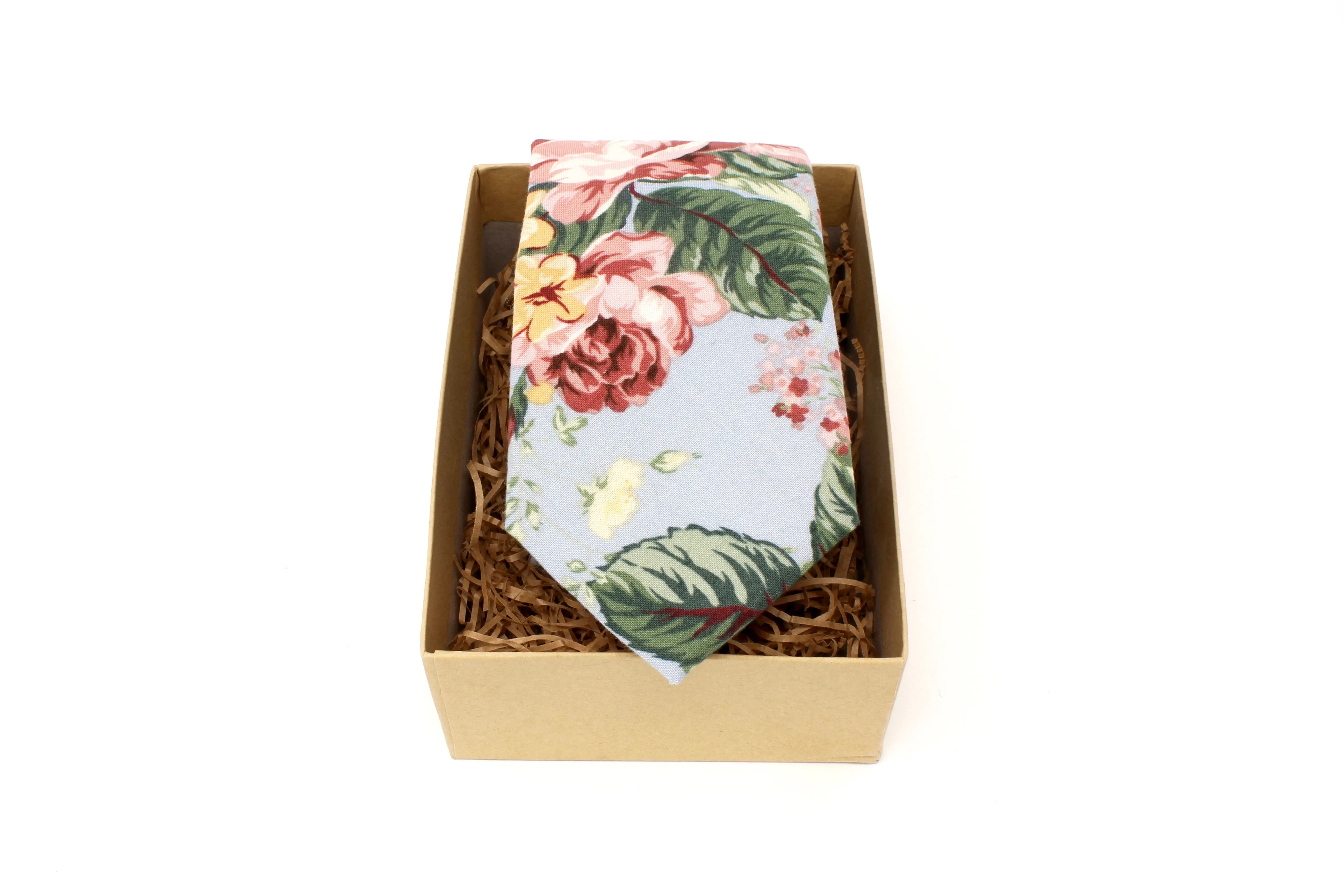 Light Blue and Dusty Rose Floral Tie