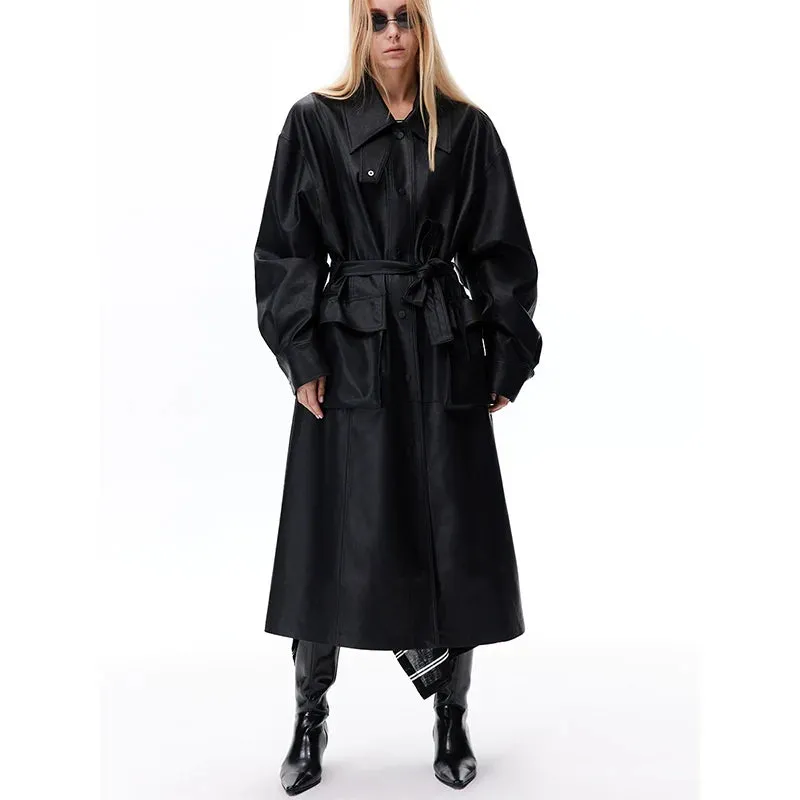 Long Leather Trench Coat