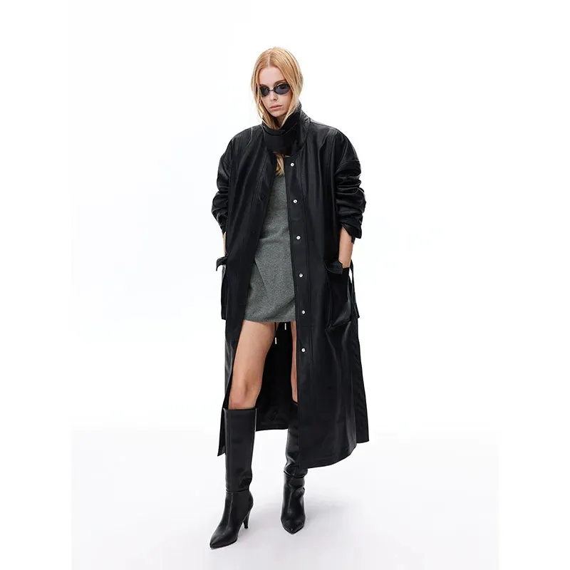 Long Leather Trench Coat
