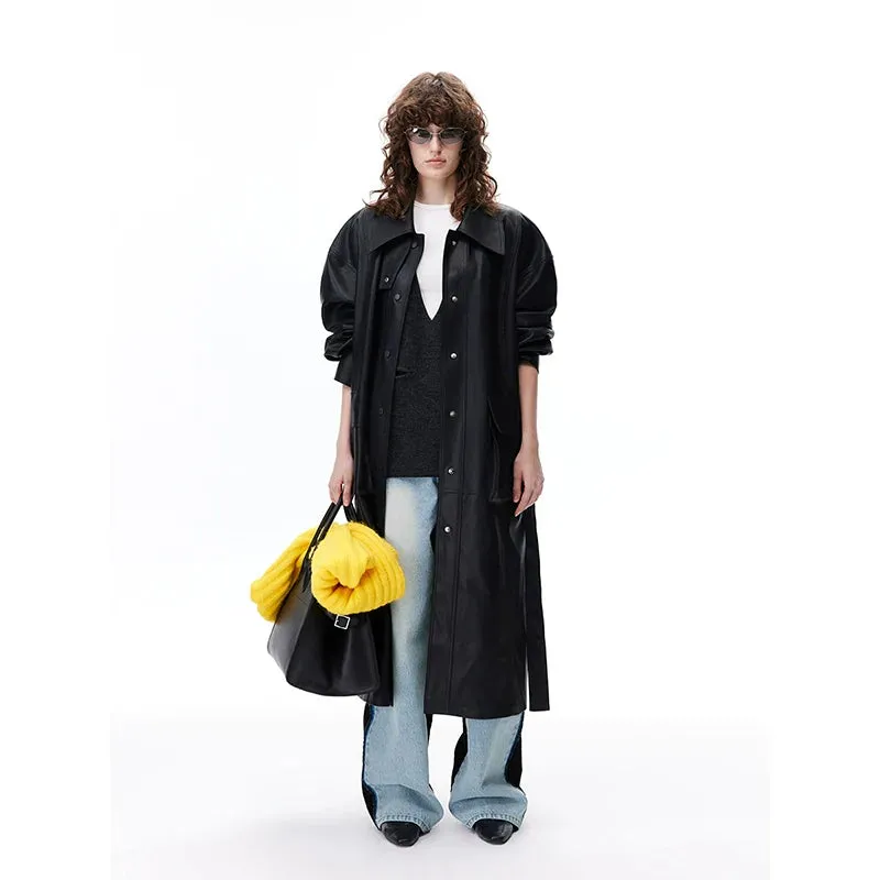 Long Leather Trench Coat